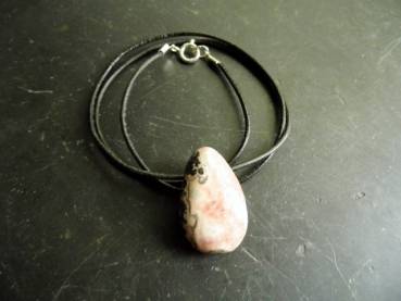 Kette, Lederband, Tropfen, Rhodochrosit, rosa, pink, Silber, Frauen, Männer, Unisex